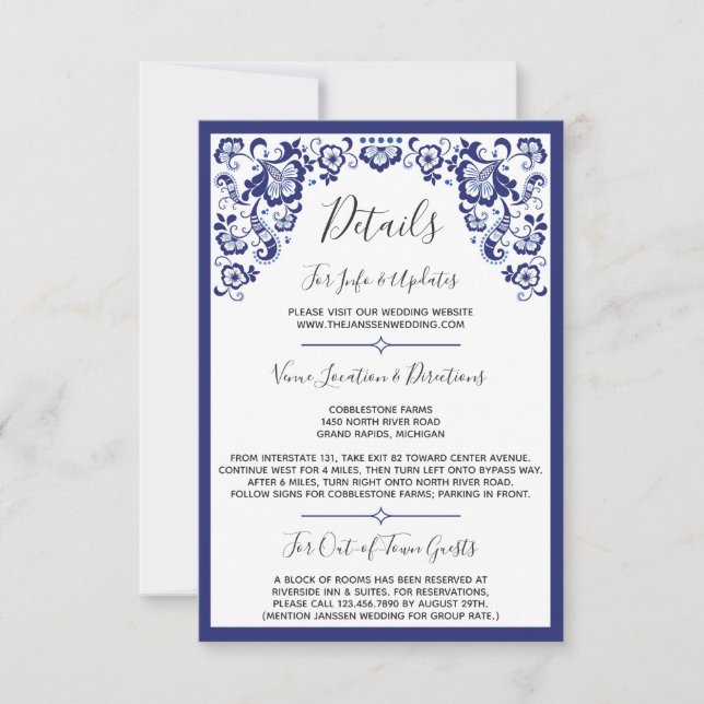 Delfts Blauw | Delft Blue Dutch Wedding Details Invitation (Front)