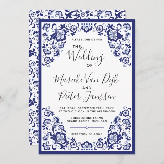 Delfts Blauw | Delft Blue Dutch Wedding Invitation (Front/Back)