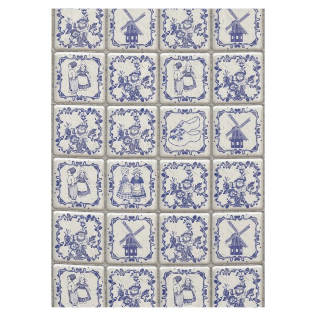 Delfts Blauw Pattern Tiles Tablecloth (Front)