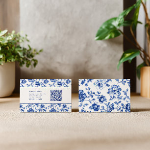 Delftware Blue Floral RSVP with qr code Enclosure Card