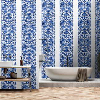 delftware blue graphic in solid colour  wallpaper