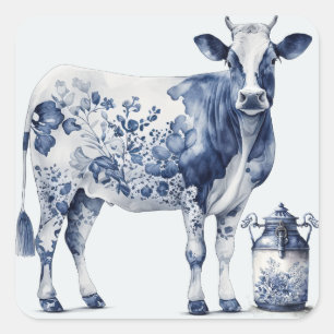 Delftware Cow and Milk Jar Square Sticker