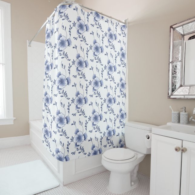 Delftware Style Pansy Shower Curtain (In Situ)