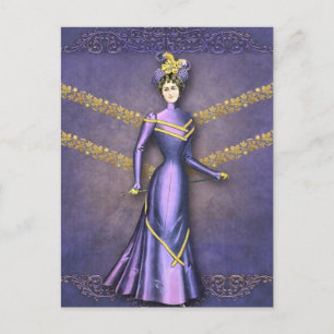 DELIA: 1890s WALKING DRESS in Purple and Gold Postcard