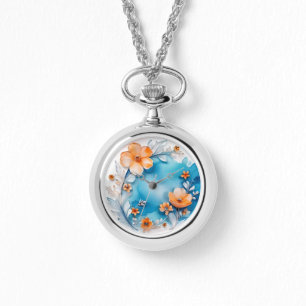 Delicate 3D Pastel Flowers Watch Necklace