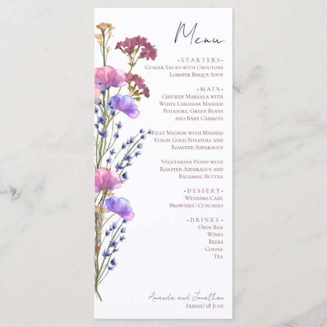 Delicate Acrylic Floral Menu (Front)