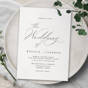 Delicate Airy Classic Black and White Wedding Invitation
