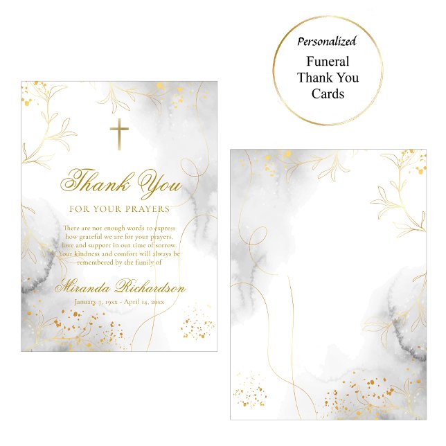 Delicate and Elegant Gold Leaves Funeral Thank You Card (Creator Uploaded)
