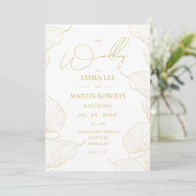 Delicate and Soft Line Flowers Wedding  Invitation (Standing Front)