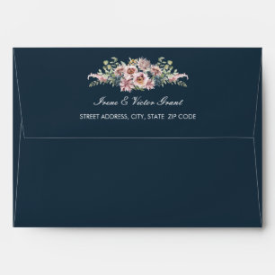 Delicate Anemone Flowers Navy Blue Wedding   A7 Envelope
