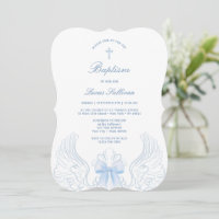 Delicate Angel Wings Blue Bow Baptism