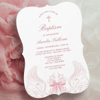 Delicate Angel Wings Pink Bow Baptism