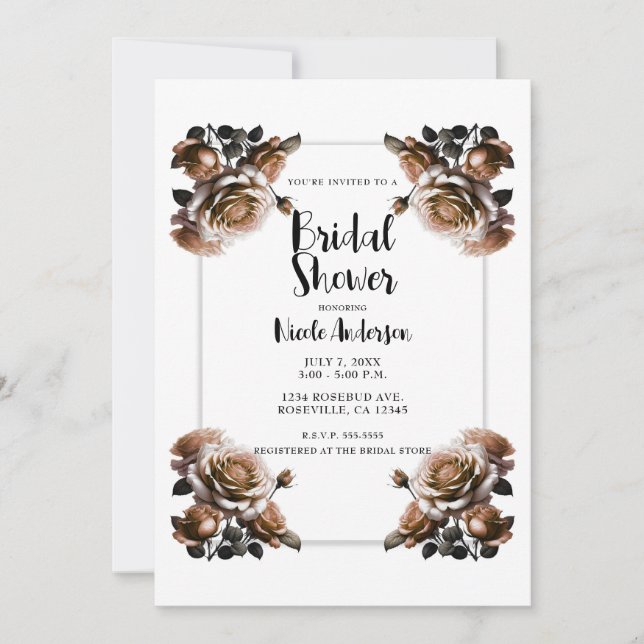 Delicate Antique Peach Roses Bridal Shower  Invitation (Front)