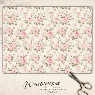 Delicate Antique   Soft Pastel Pink Rose Decoupage Tissue Paper
