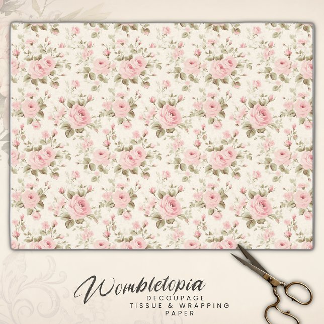 Delicate Antique | Soft Pastel Pink Rose Decoupage Tissue Paper (Creator Uploaded)