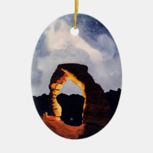 Delicate Arch Watercolor Painting, Personalise it Ceramic Tree Decoration