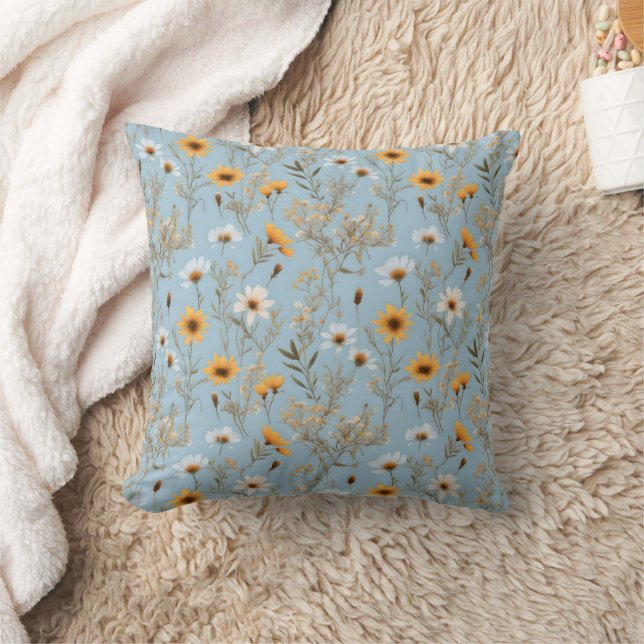 Delicate Australian Wildflowers On Blue, Cushion (Blanket)