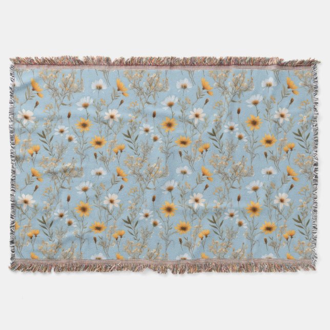 Delicate Australian Wildflowers On Blue, Throw Blanket (Front)