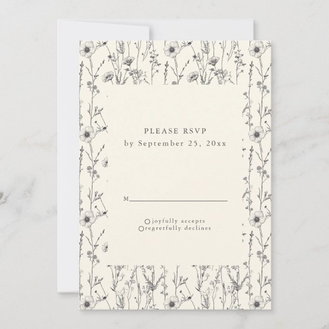 Delicate autumn garden wild flowers RSVP card (Front)