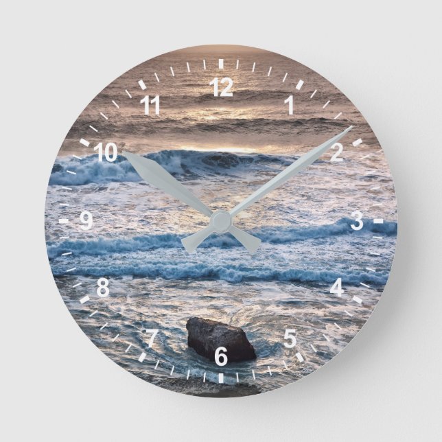 Delicate Beach Sunset Round Clock (Front)