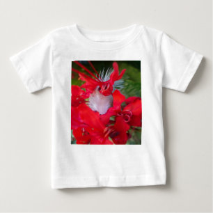 Delicate Beauty: Red Flower with White Feather Baby T-Shirt
