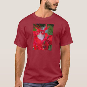 Delicate Beauty: Red Flower with White Feather T-Shirt
