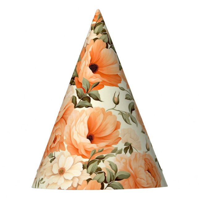 Delicate beige peach flowers party hat (Front)