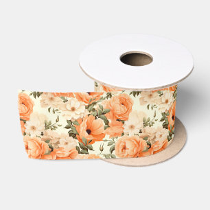 Delicate beige peach flowers satin ribbon