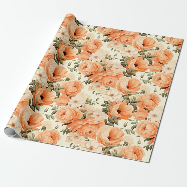 Delicate beige peach flowers wrapping paper (Unrolled)