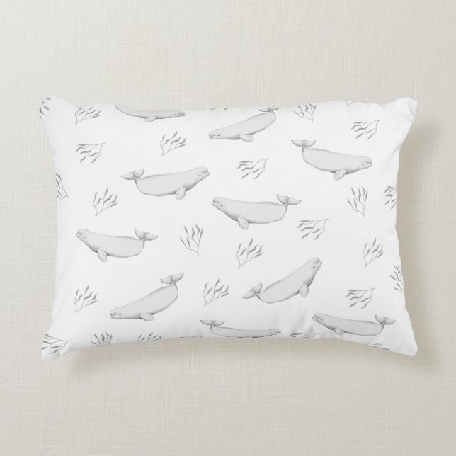 Delicate Beluga Whales And Sea Weed Illustration  Decorative Cushion (Front)
