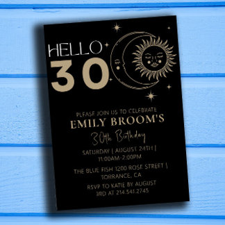Delicate Black 30th Birthday Party Celebration Invitation