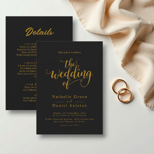Delicate Black And Gold Script Classy Wedding Invitation
