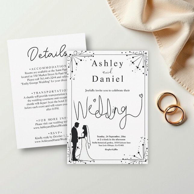 Delicate Black And White Romantic Couple Wedding Invitation (Creator Uploaded)