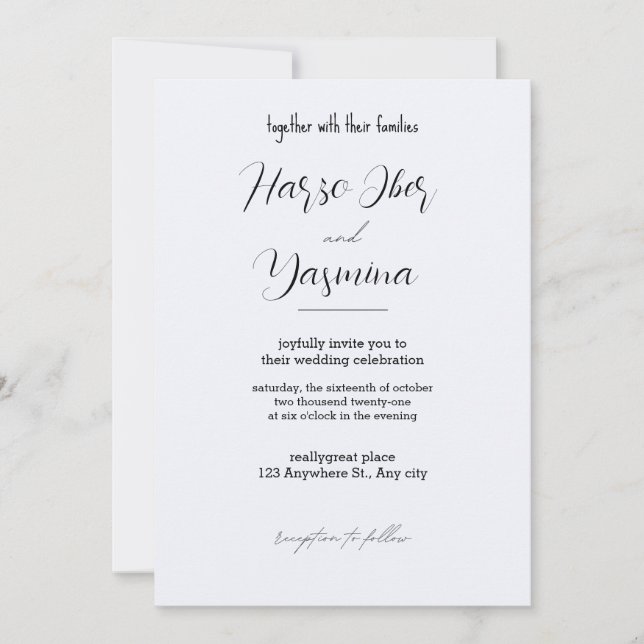 Delicate Black Calligraphy All In One Wedding inv Invitation (Front)