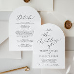 Delicate Black Calligraphy Arch All In One Wedding Invitation<br><div class="desc">This delicate black calligraphy arch all in one wedding invitation is perfect for a modern wedding. The romantic minimalist design features lovely and elegant black typography on a white background with a clean and simple look. Save paper by including the details on the back of the wedding invitation instead of...</div>