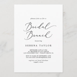 Delicate Black Calligraphy Bridal Brunch Invitation