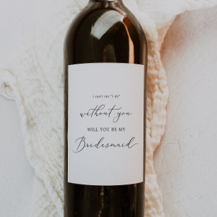 Delicate Black Calligraphy Bridesmaid Proposal Wine Label