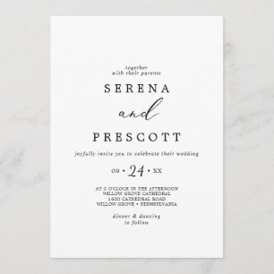 Delicate Black Calligraphy Casual Wedding Invitation