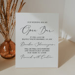 Delicate Black Calligraphy Caution Open Bar Pedestal Sign<br><div class="desc">This delicate black calligraphy caution open bar pedestal sign is perfect for a modern wedding. The romantic minimalist design features lovely and elegant black typography on a white background with a clean and simple look. The sign reads "our wedding has an open bar. It will also be heavily photographed, so...</div>