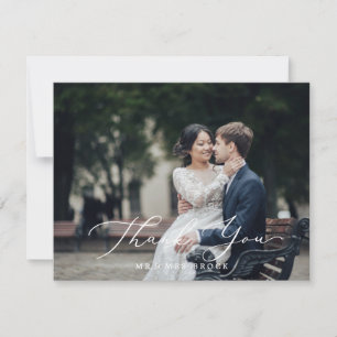 Delicate Black Calligraphy Dark Photo Thank You Card
