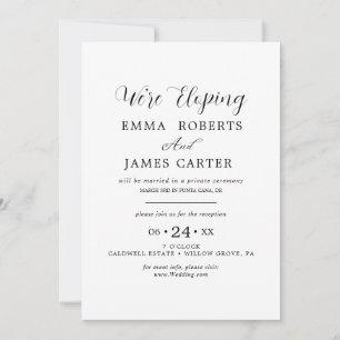 Delicate Black Calligraphy Elopement Reception Inv Invitation