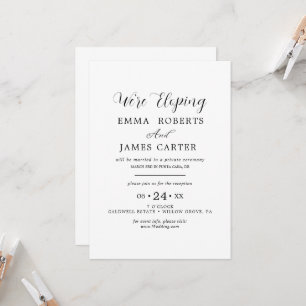 Delicate Black Calligraphy Elopement Reception Inv Invitation