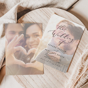 Delicate Black Calligraphy   Faded Photo Wedding I Invitation