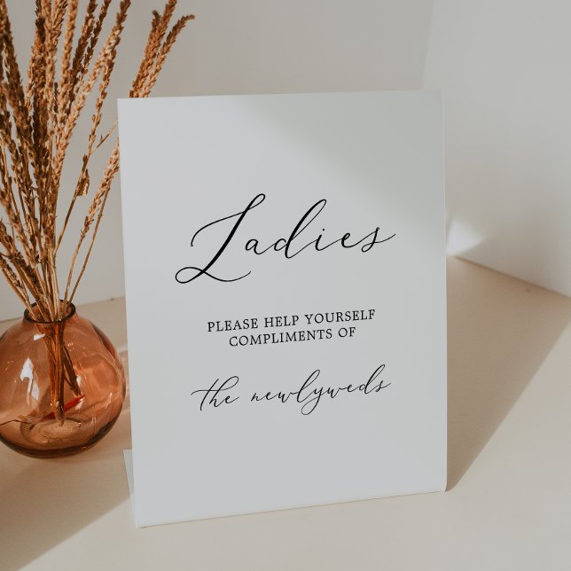 Delicate Black Calligraphy Ladies Bathroom Pedestal Sign (Creator Uploaded)