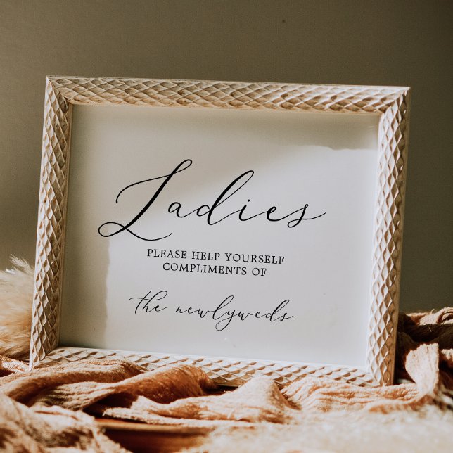 Delicate Black Calligraphy Ladies Bathroom Sign Invitation (Creator Uploaded)