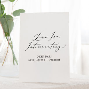 Delicate Black Calligraphy Love Is Intoxicating Pedestal Sign