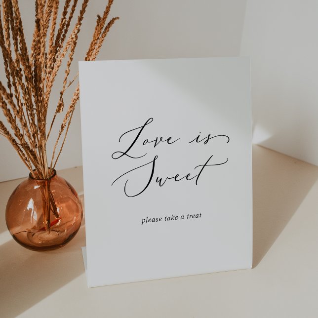 Delicate Black Calligraphy Love Is Sweet Wedding Pedestal Sign (Creator Uploaded)