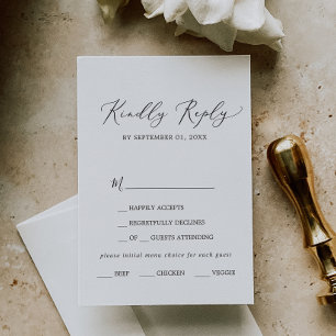 Delicate Black Calligraphy Menu Choice RSVP Card
