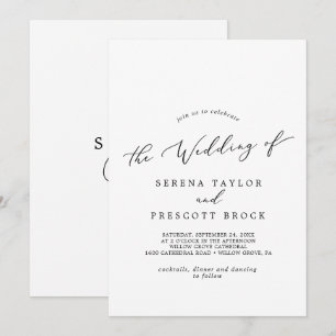 Delicate Black Calligraphy Monogram Back Wedding Invitation