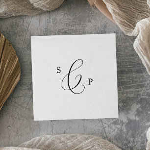 Delicate Black Calligraphy Monogram Wedding Napkin